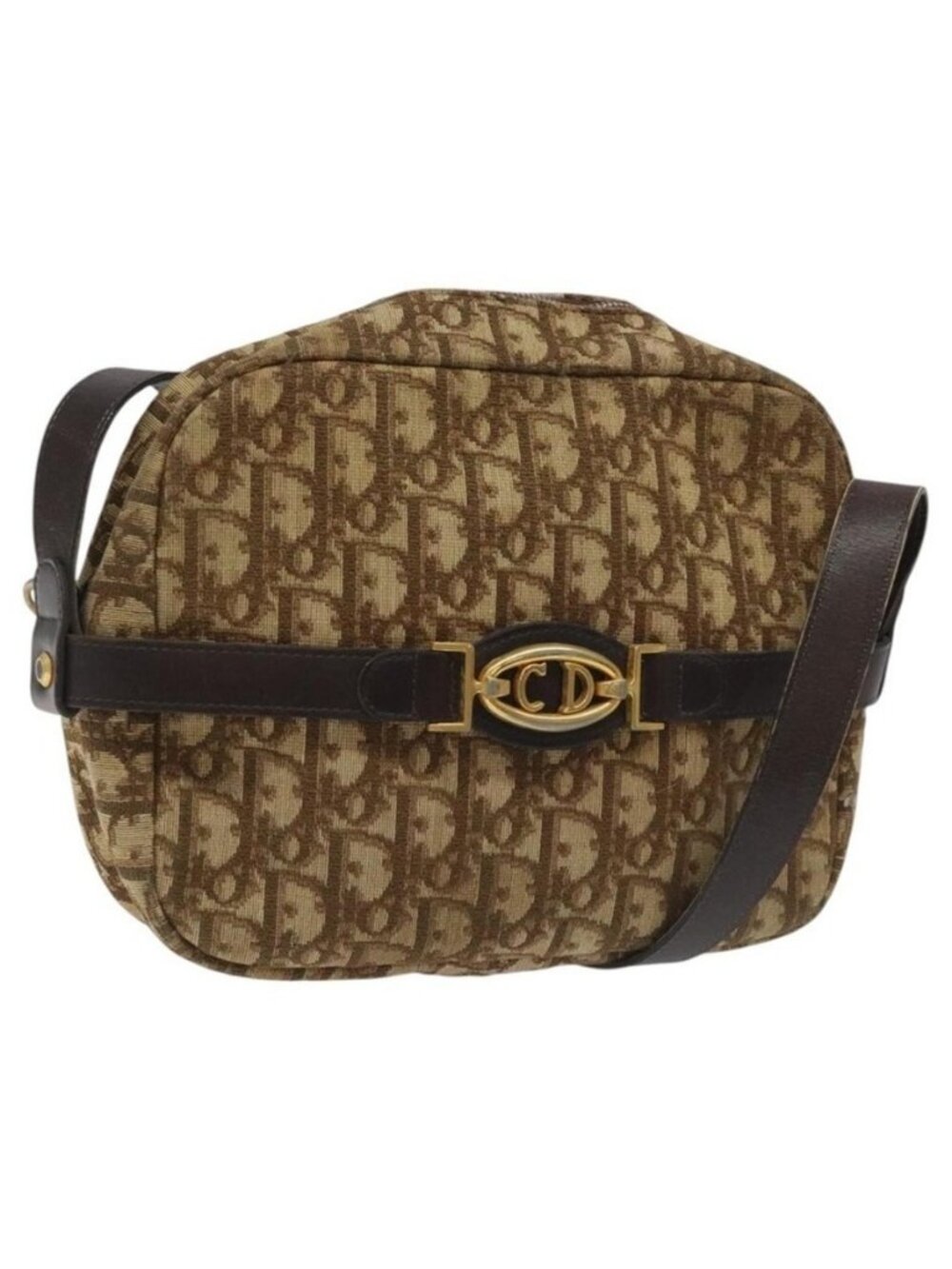 Authentic Christian Dior Trotter Canvas Shoulder Bag Brown